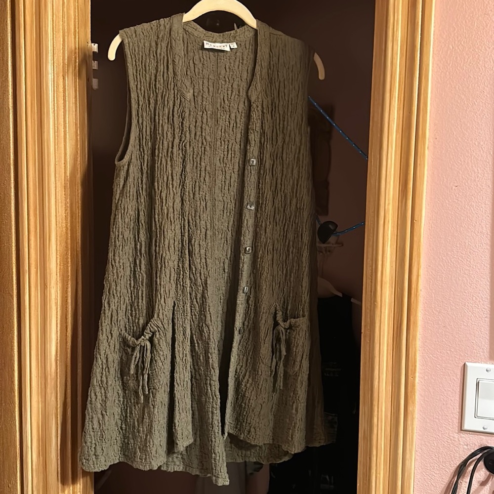 Sleeveless Dress/Vest Womens M Designer Habitat Forrest Green Front Pockets
